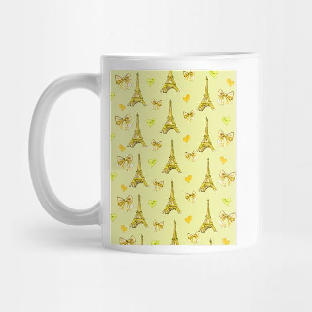 Girly Eiffel Tower Pattern in Watercolours Yellow Background by ArtInPi